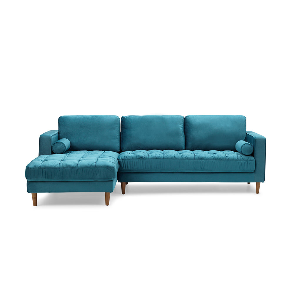 Bente Tufted Velvet Sectional Sofa - Light Blue