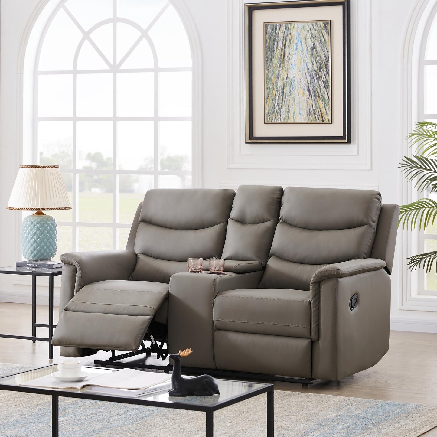 Manual Recliner Living Room Set Grey PU （This product is an oversized item / LTL