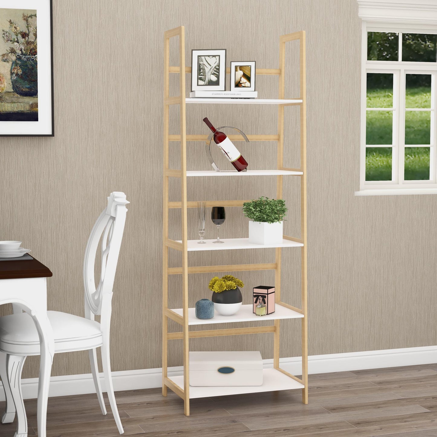 Solid bamboo wood oxford “A”frame ladder display bookshelf