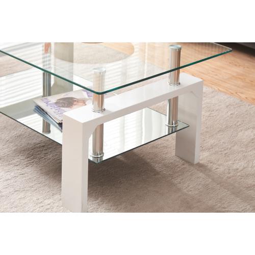 Rectangle Glass Coffee Table, 2-Tier Tea Table w/Tempered Glass Tabletop & Stainless Steel Tube(2Packages)