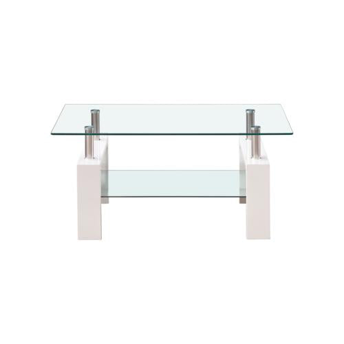 Rectangle Glass Coffee Table, 2-Tier Tea Table w/Tempered Glass Tabletop & Stainless Steel Tube(2Packages)