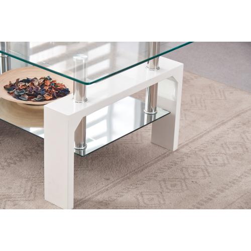 Rectangle Glass Coffee Table, 2-Tier Tea Table w/Tempered Glass Tabletop & Stainless Steel Tube(2Packages)