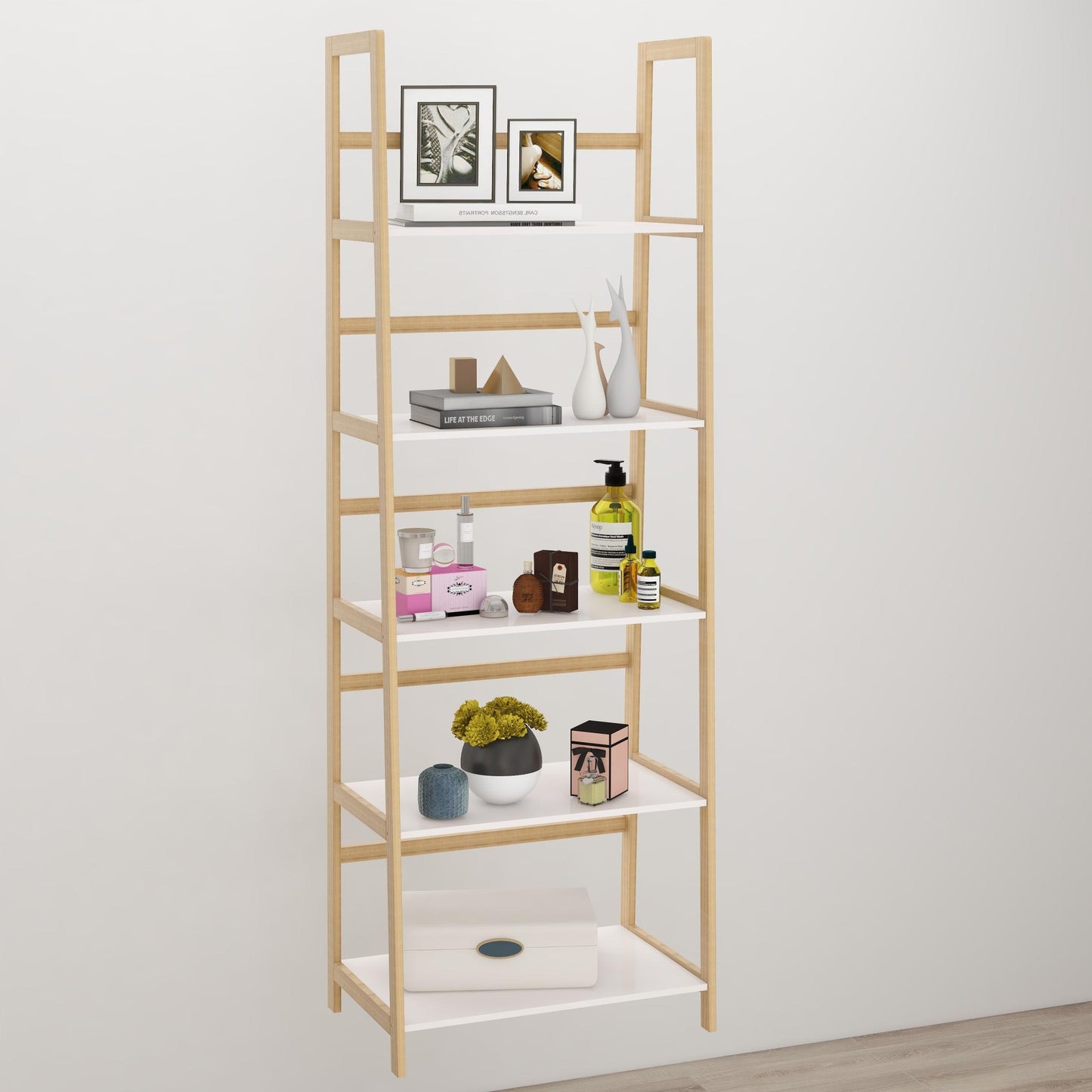 Solid bamboo wood oxford “A”frame ladder display bookshelf