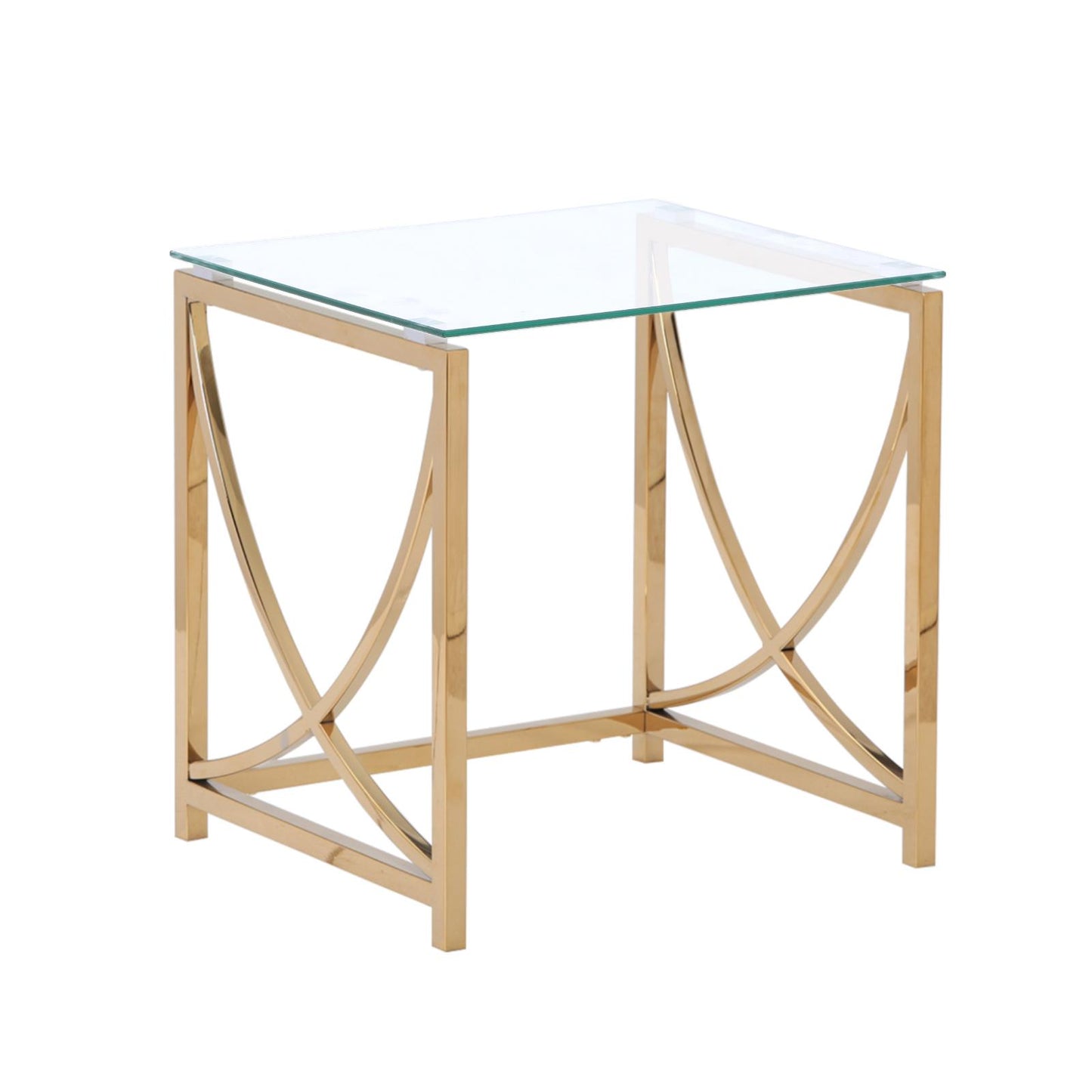 3 Pieces Gold Square Nesting Glass End Tables- Small Coffee Table Set- Stainless Steel Small Coffee Tables with Clear Tempered Glass