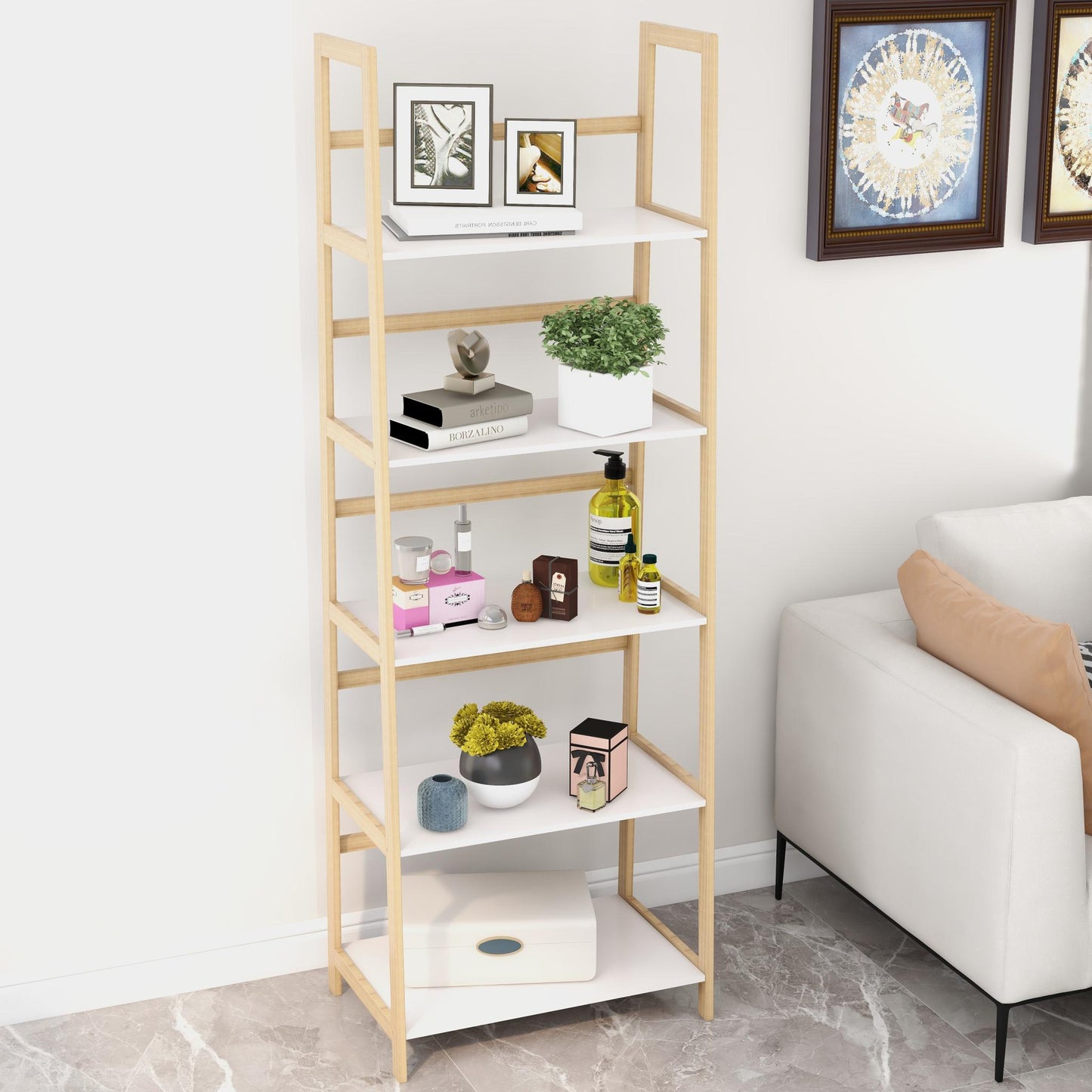 Solid bamboo wood oxford “A”frame ladder display bookshelf