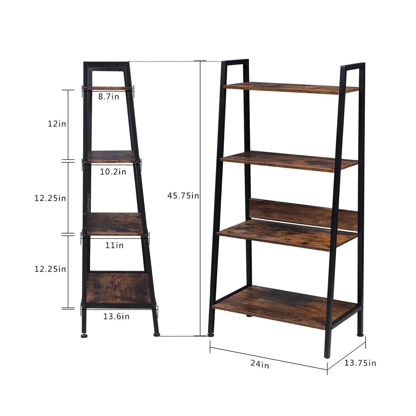 4-Tier Ladder Bookshelf Organizer,Wood Board & Metal Frame