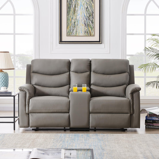 Manual Recliner Living Room Set Grey PU （This product is an oversized item / LTL