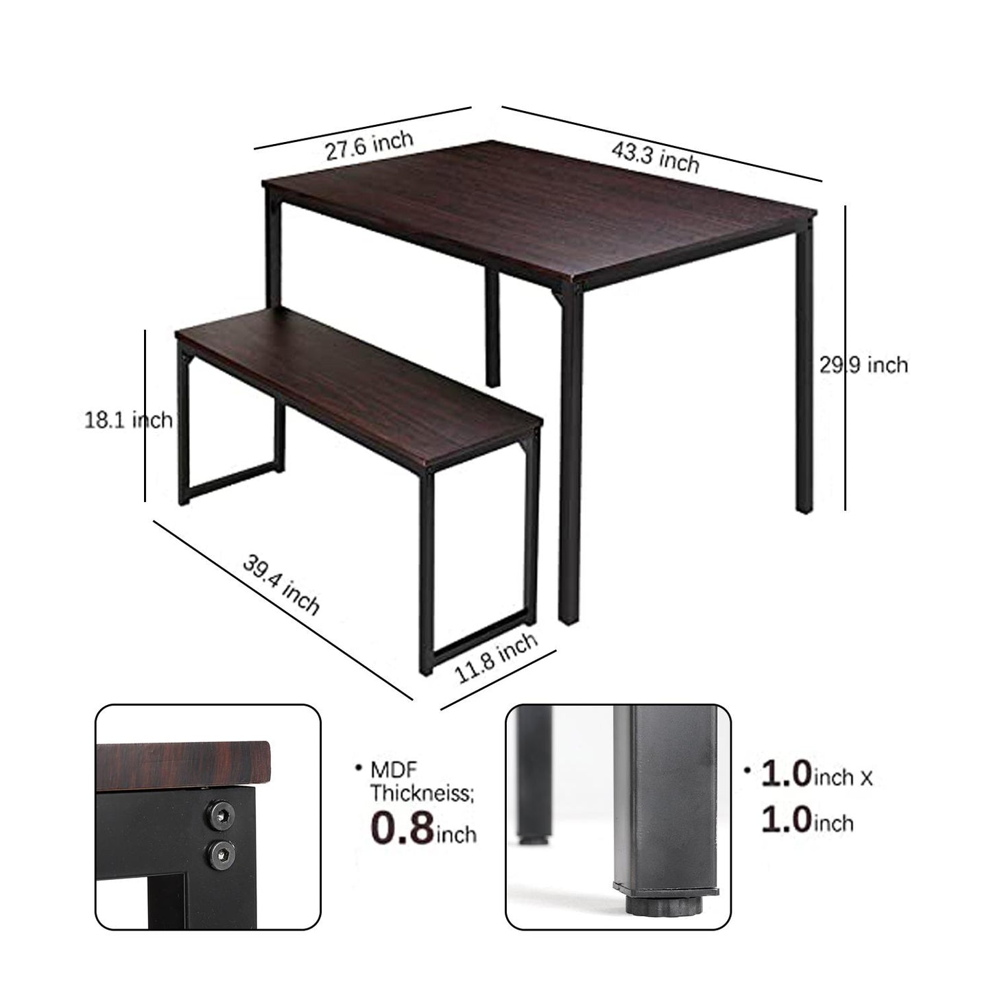 Morden charming style dining table set with a tatble and two benches for kichen, diniing room