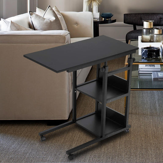 Table with Wheels, Height Adjustable Snack end Table with Storage Shelf