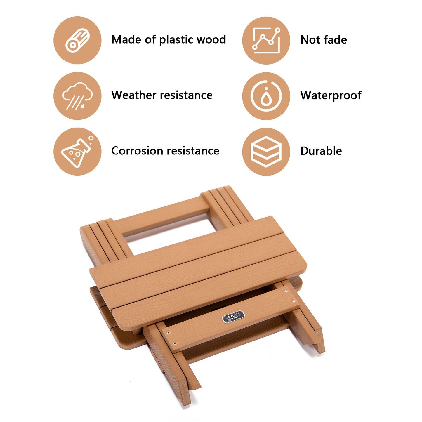 TALE Adirondack Portable Folding Side Table Square All-Weather and Fade-Resistant Plastic Wood Table