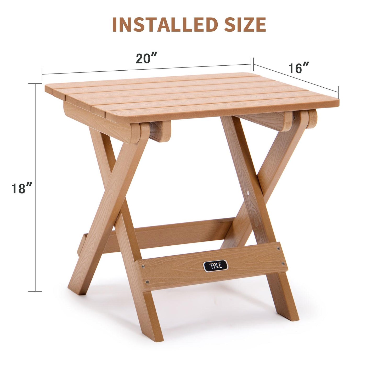 TALE Adirondack Portable Folding Side Table Square All-Weather and Fade-Resistant Plastic Wood Table