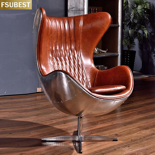 Custom Leather and Metal Egg Chair