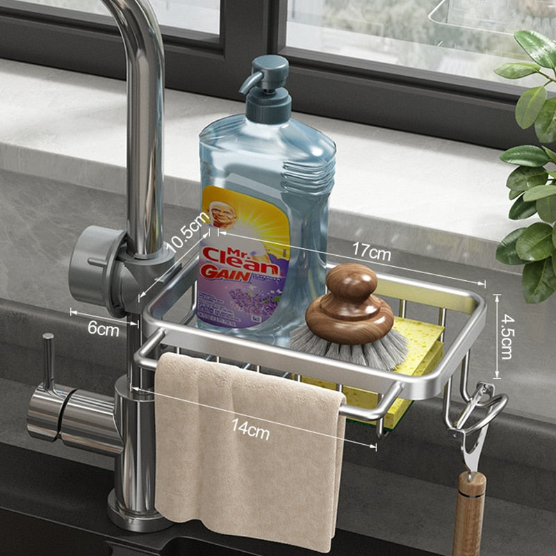 Kitchen Space Aluminum Sink Drain Rack Sponge Storage Faucet Holder Soap Drainer Shelf Basket Organizer Bathroom Accessories