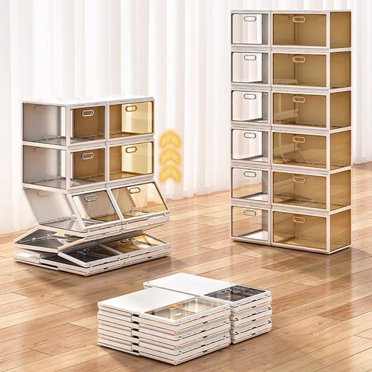 Foldable Shoes Box Dustproof Plastic Shoe Box Stackable Cabinet Storage Box Shoes Organizers Shoe Rack Cabinets Cupboards