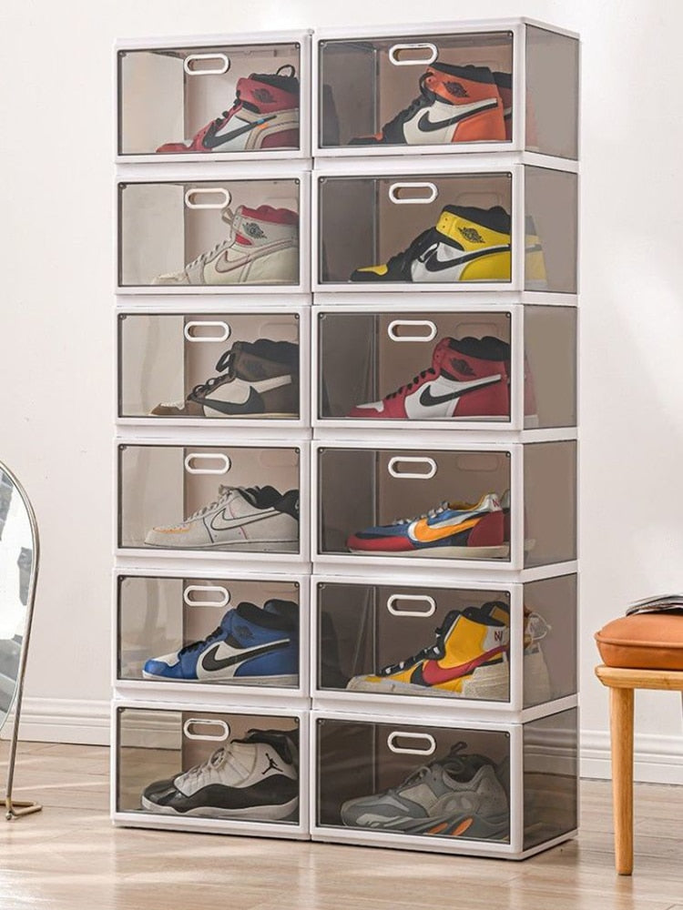 Foldable Shoes Box Dustproof Plastic Shoe Box Stackable Cabinet Storage Box Shoes Organizers Shoe Rack Cabinets Cupboards