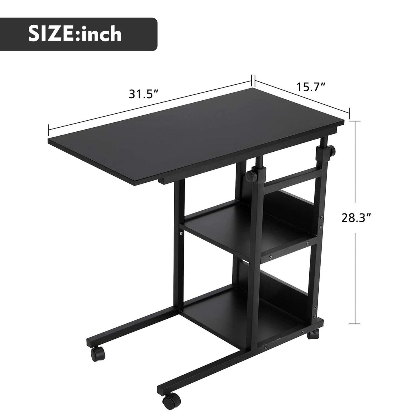 Table with Wheels, Height Adjustable Snack end Table with Storage Shelf