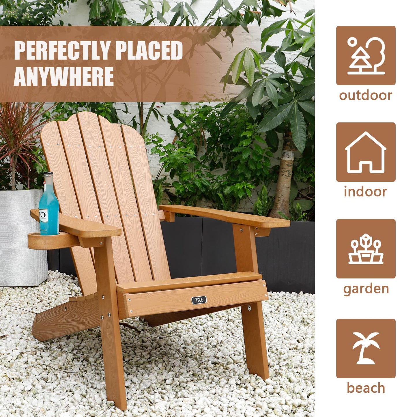 TALE Adirondack Chair Backyard Outdoor Furniture Painted Seating with Cup Holder ，For All-Weather