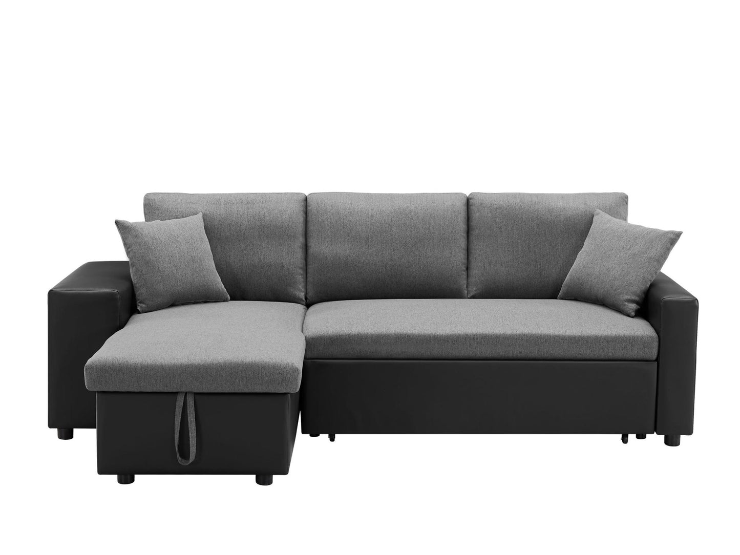 Artemax 92.5“Linen Reversible Sleeper Sectional Sofa with storage and 2 stools Steel Gray