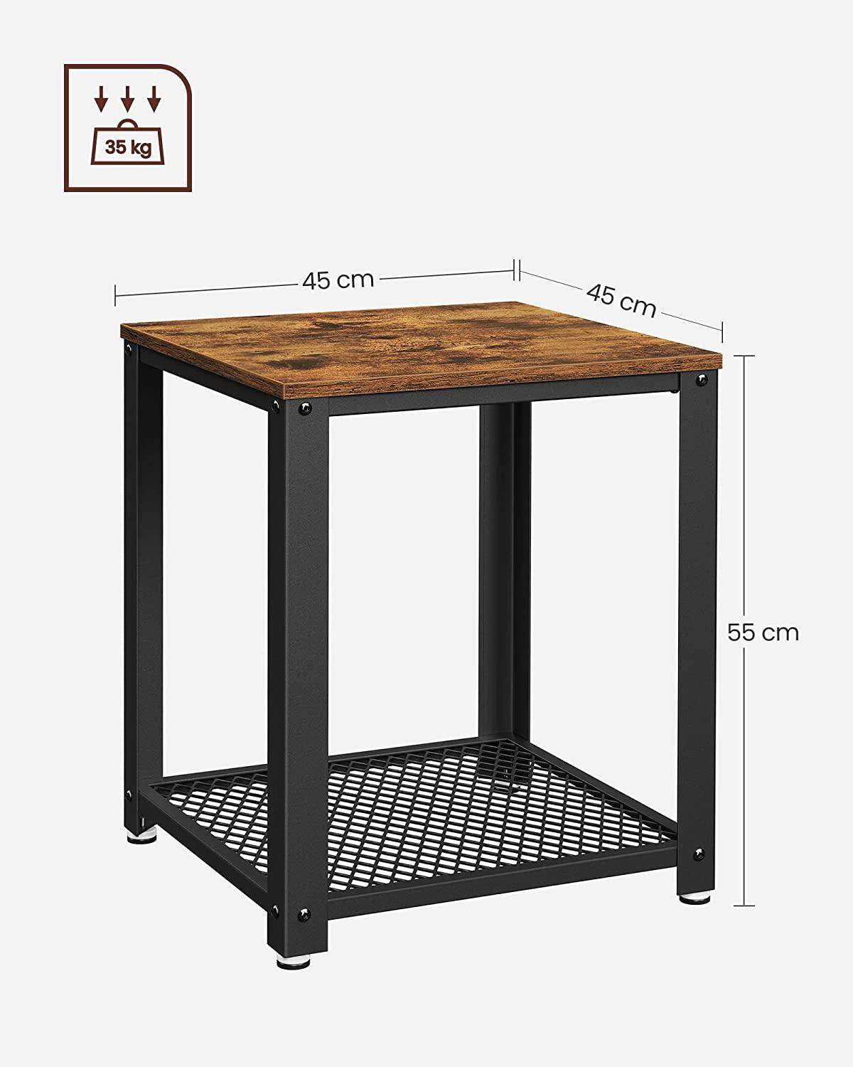 Side Table, 2-layer Bedside Table, Metal Frame with Adjustable Leg