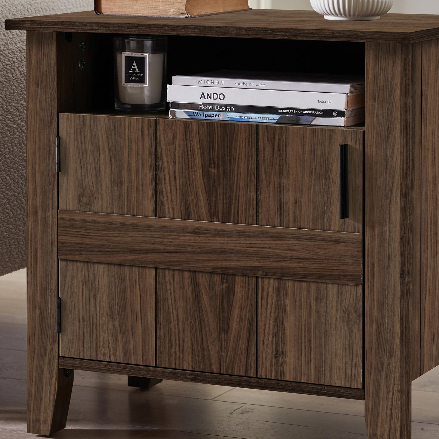 Nightstands&storage cabinet next to sofa