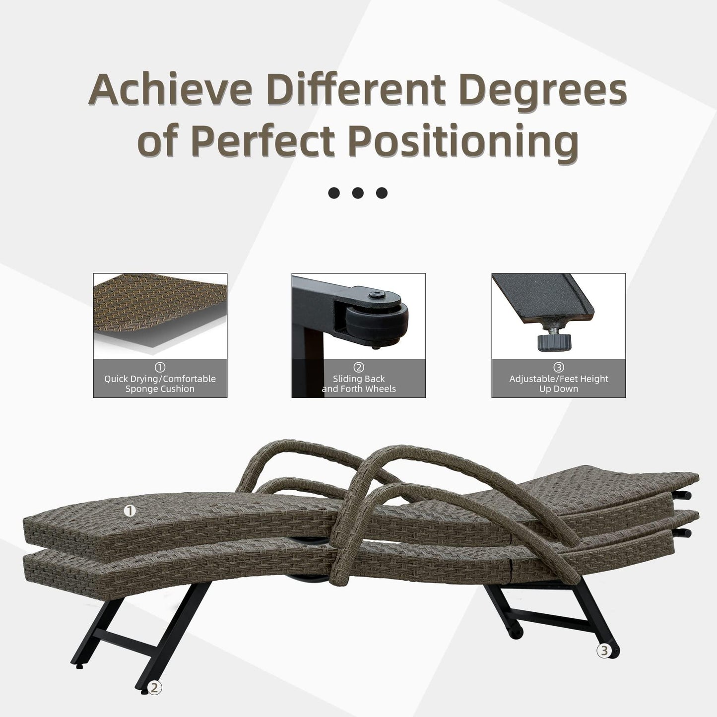 Domi Outdoor Living Outdoor PE Wicker Chaise Lounge with Armrest- Set of 2 Patio Reclining Chair Fur