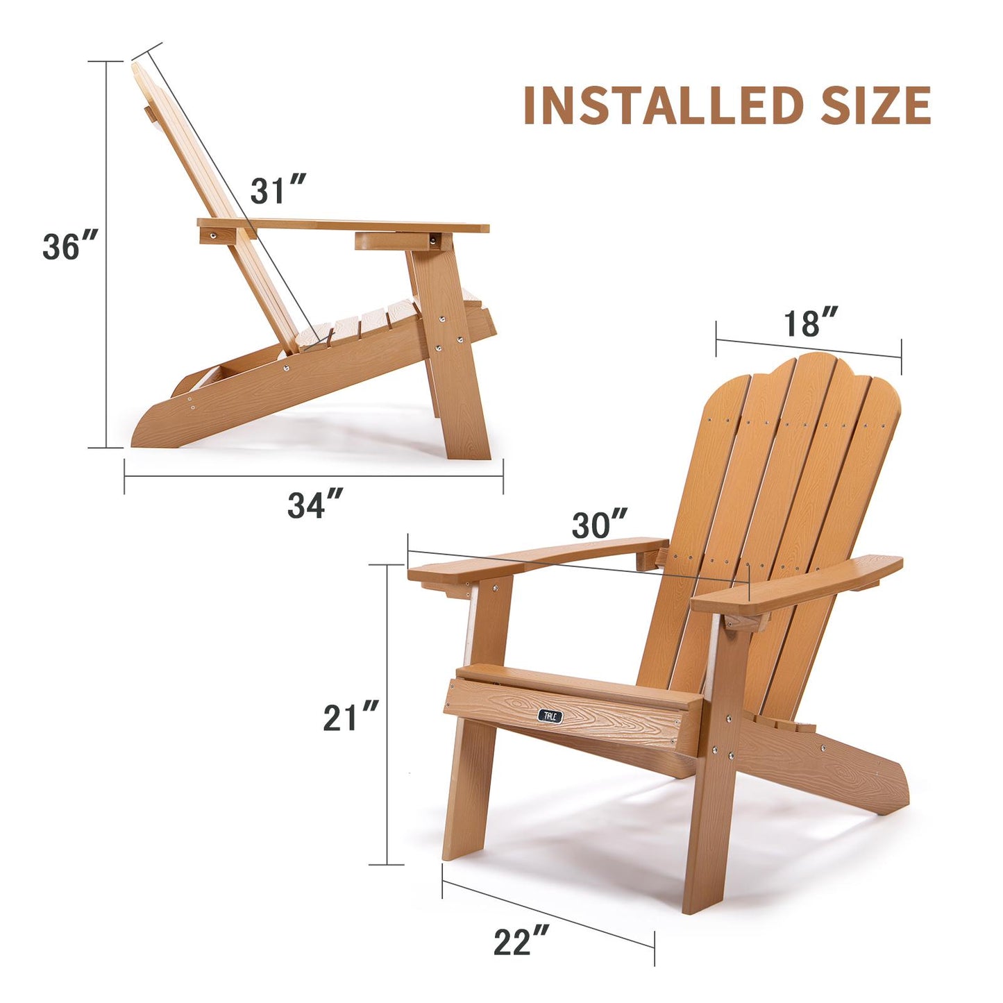 TALE Adirondack Chair Backyard Outdoor Furniture Painted Seating with Cup Holder ，For All-Weather