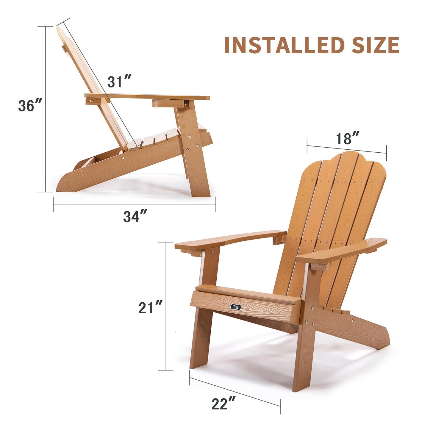 TALE Adirondack Chair Backyard Outdoor Furniture Painted Seating with Cup Holder ，For All-Weather