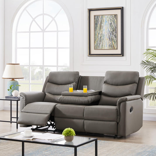 Manual Recliner Living Room Set Grey PU （This product is an oversized item / LTL