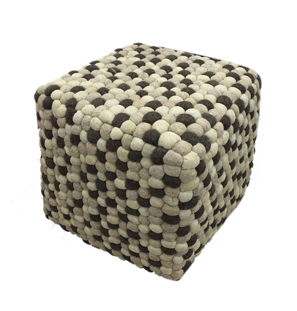 Handmade Woolen Pebble Pouf | Brown Natural