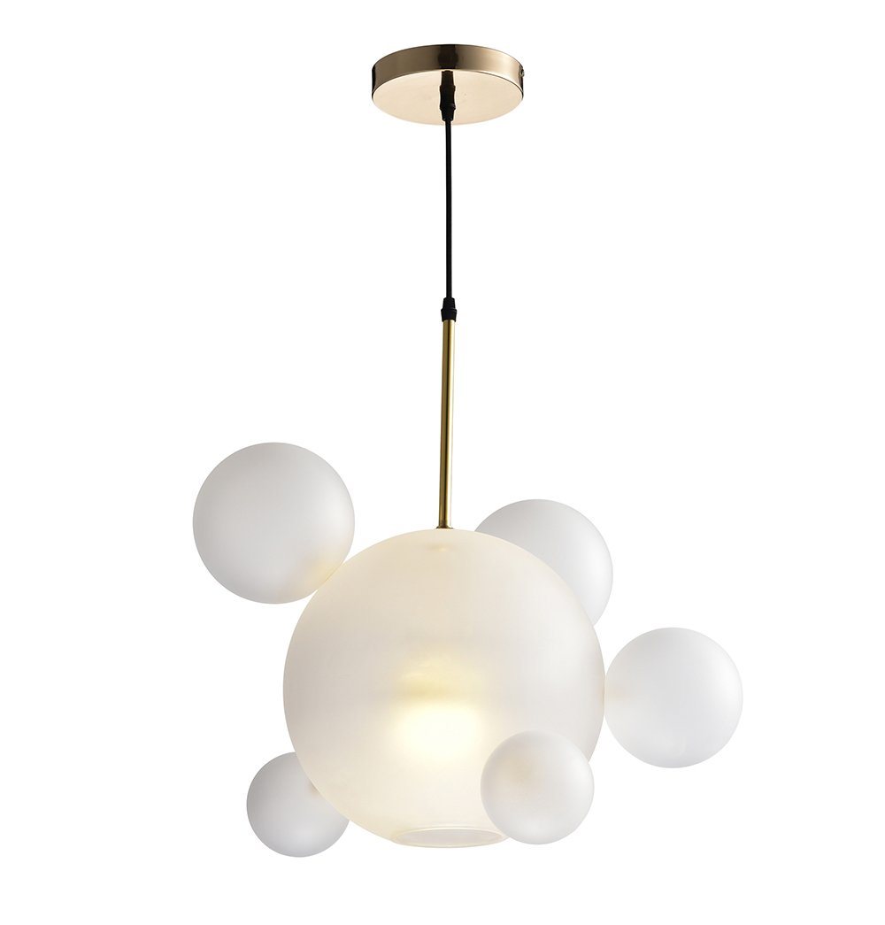 Salome Pendant Lamp - 1 Big & 5 Small Cream/White Glass Shades