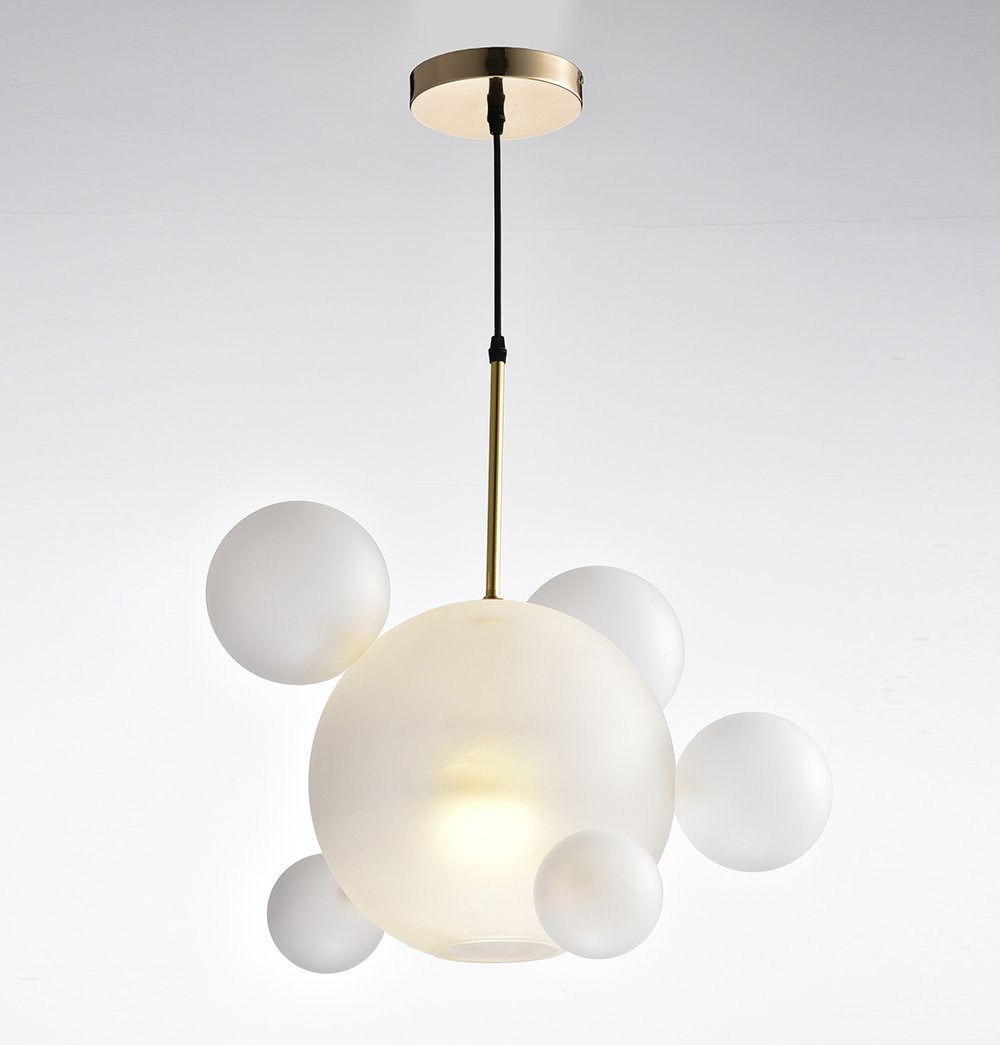 Salome Pendant Lamp - 1 Big & 5 Small Cream/White Glass Shades